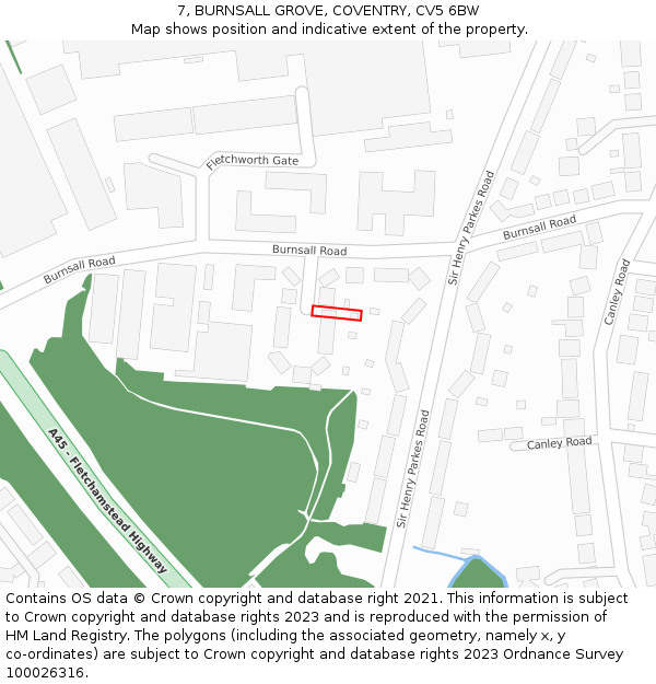 7, BURNSALL GROVE, COVENTRY, CV5 6BW: Location map and indicative extent of plot