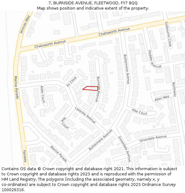 7, BURNSIDE AVENUE, FLEETWOOD, FY7 8QQ: Location map and indicative extent of plot