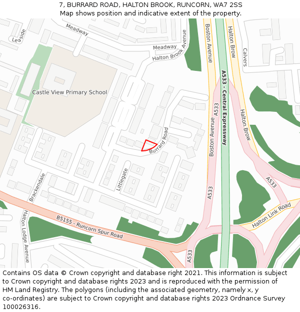 7, BURRARD ROAD, HALTON BROOK, RUNCORN, WA7 2SS: Location map and indicative extent of plot