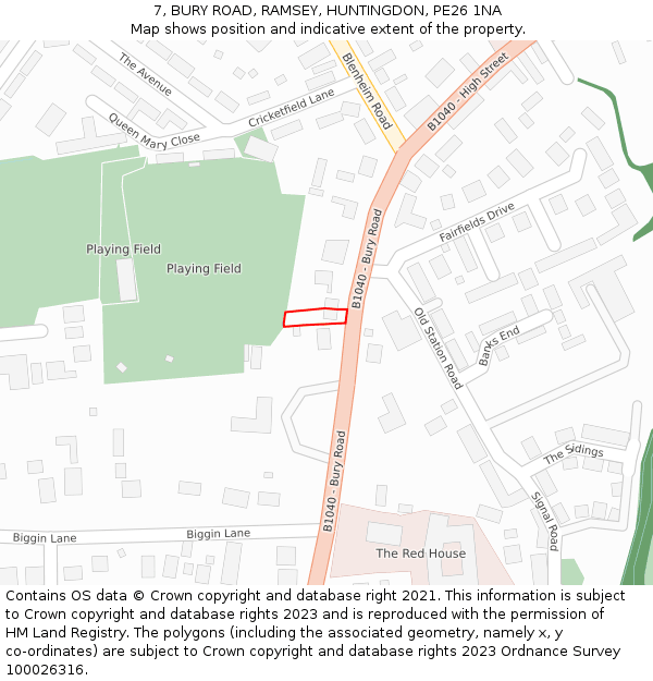 7, BURY ROAD, RAMSEY, HUNTINGDON, PE26 1NA: Location map and indicative extent of plot