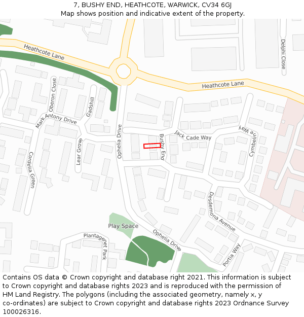 7, BUSHY END, HEATHCOTE, WARWICK, CV34 6GJ: Location map and indicative extent of plot