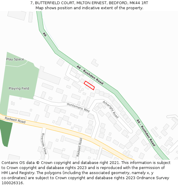 7, BUTTERFIELD COURT, MILTON ERNEST, BEDFORD, MK44 1RT: Location map and indicative extent of plot