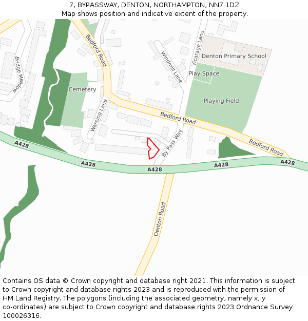 7, BYPASSWAY, DENTON, NORTHAMPTON, NN7 1DZ: Location map and indicative extent of plot