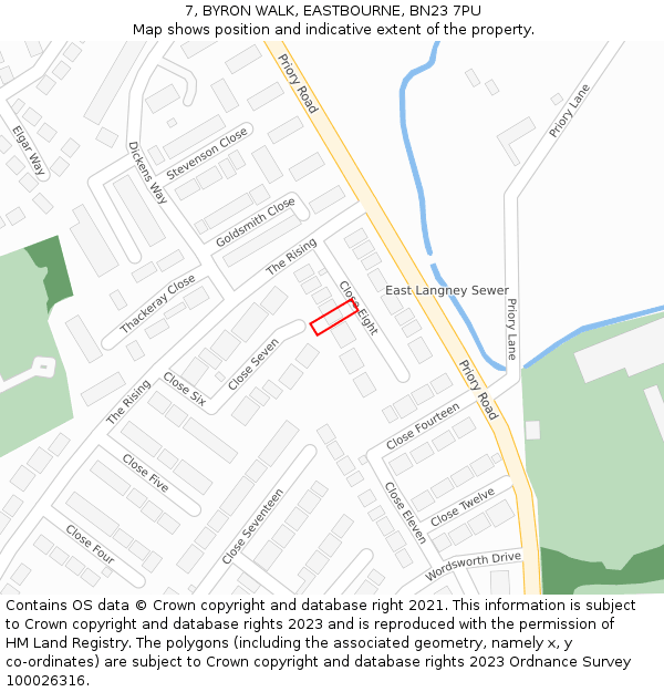 7, BYRON WALK, EASTBOURNE, BN23 7PU: Location map and indicative extent of plot