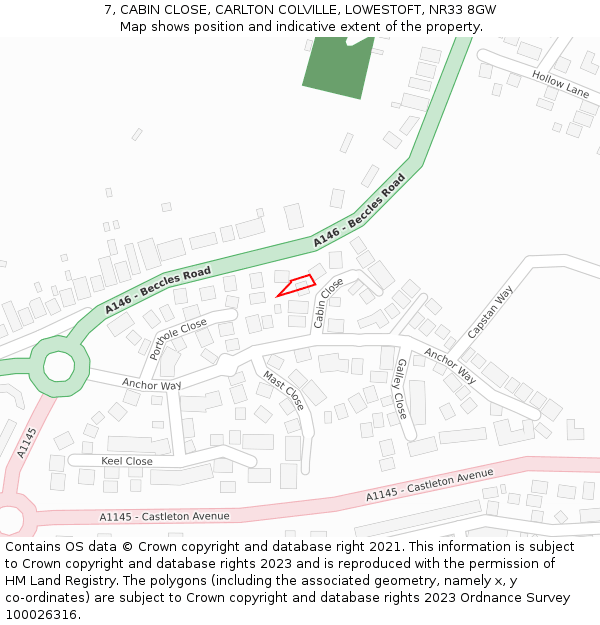 7, CABIN CLOSE, CARLTON COLVILLE, LOWESTOFT, NR33 8GW: Location map and indicative extent of plot