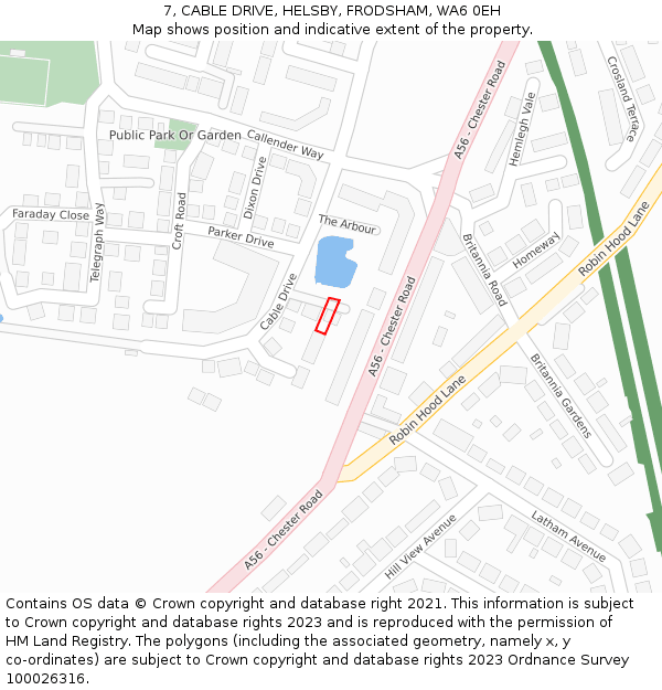 7, CABLE DRIVE, HELSBY, FRODSHAM, WA6 0EH: Location map and indicative extent of plot