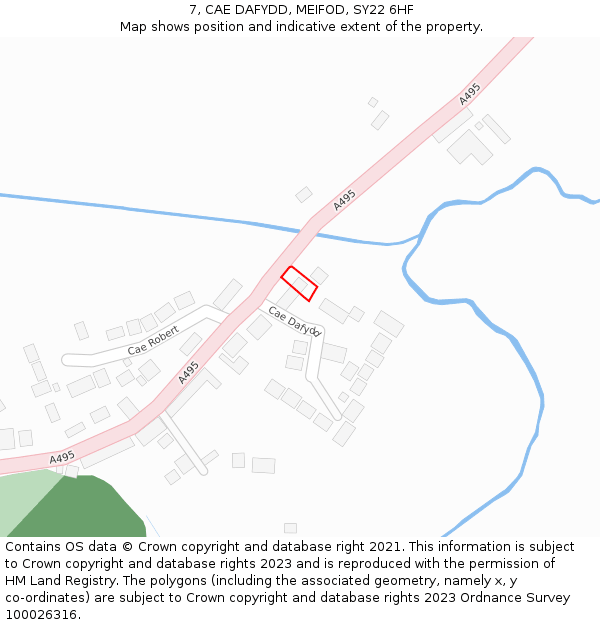 7, CAE DAFYDD, MEIFOD, SY22 6HF: Location map and indicative extent of plot