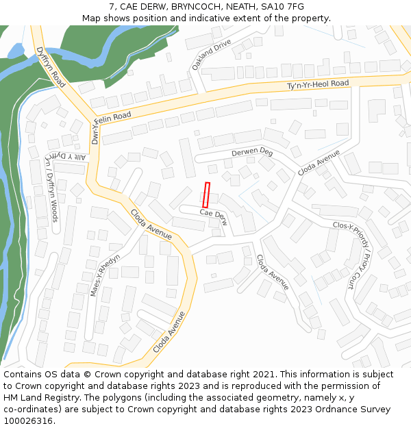 7, CAE DERW, BRYNCOCH, NEATH, SA10 7FG: Location map and indicative extent of plot