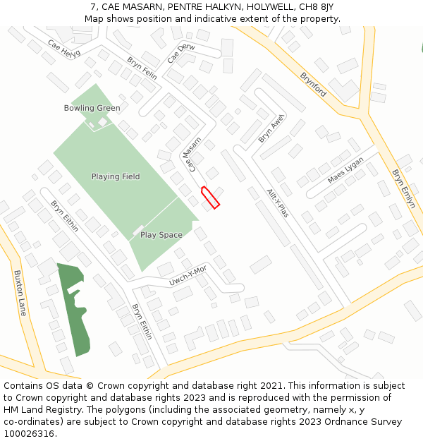 7, CAE MASARN, PENTRE HALKYN, HOLYWELL, CH8 8JY: Location map and indicative extent of plot