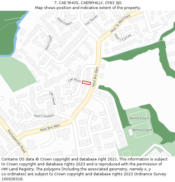 7, CAE RHOS, CAERPHILLY, CF83 3JG: Location map and indicative extent of plot