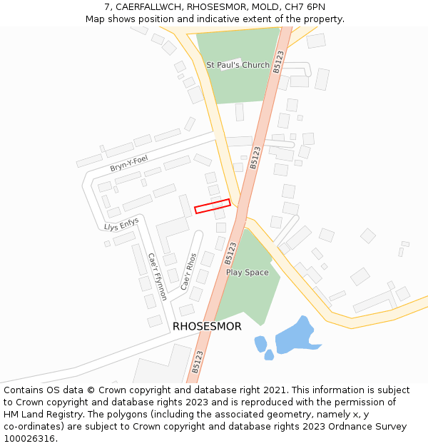 7, CAERFALLWCH, RHOSESMOR, MOLD, CH7 6PN: Location map and indicative extent of plot