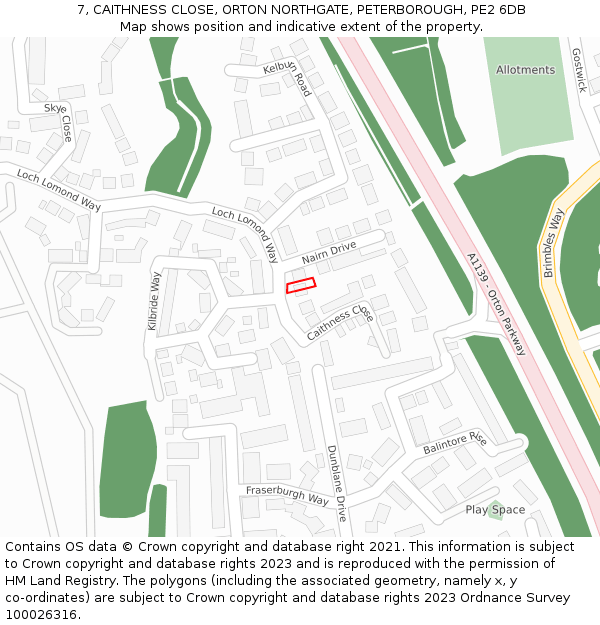 7, CAITHNESS CLOSE, ORTON NORTHGATE, PETERBOROUGH, PE2 6DB: Location map and indicative extent of plot