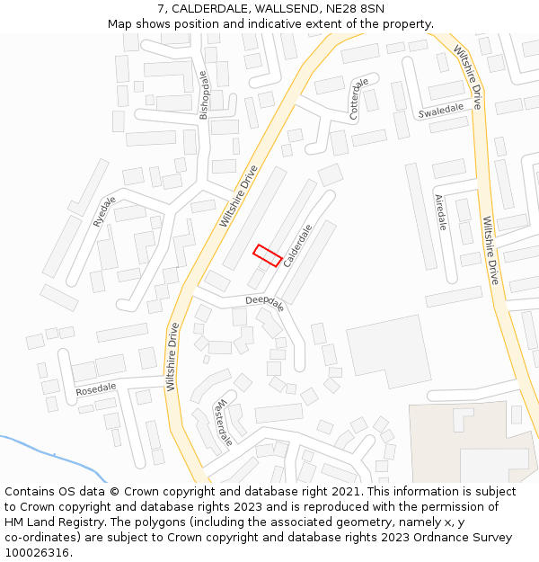 7, CALDERDALE, WALLSEND, NE28 8SN: Location map and indicative extent of plot