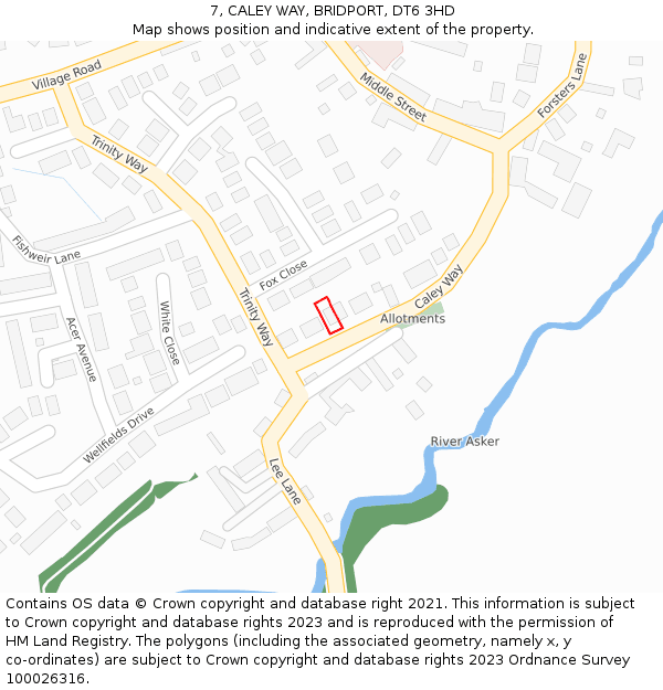 7, CALEY WAY, BRIDPORT, DT6 3HD: Location map and indicative extent of plot