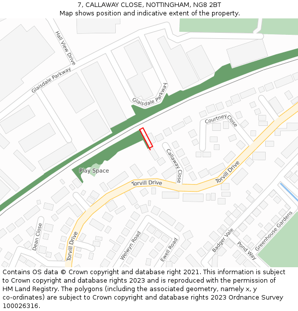 7, CALLAWAY CLOSE, NOTTINGHAM, NG8 2BT: Location map and indicative extent of plot