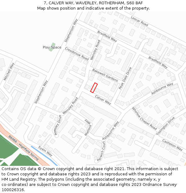 7, CALVER WAY, WAVERLEY, ROTHERHAM, S60 8AF: Location map and indicative extent of plot