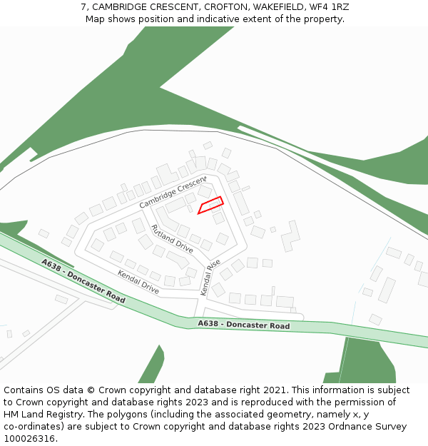 7, CAMBRIDGE CRESCENT, CROFTON, WAKEFIELD, WF4 1RZ: Location map and indicative extent of plot