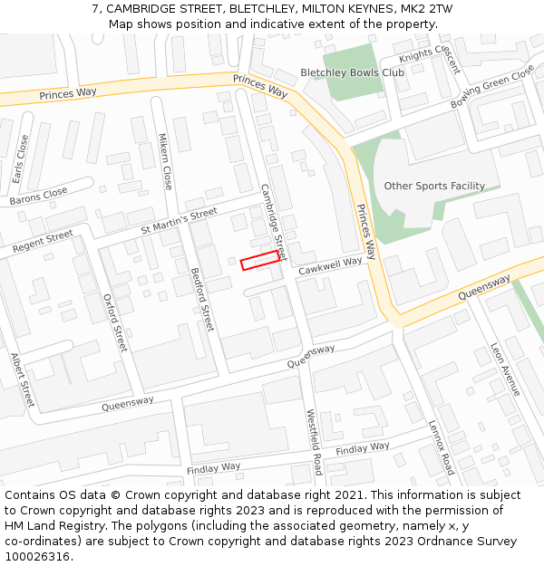 7, CAMBRIDGE STREET, BLETCHLEY, MILTON KEYNES, MK2 2TW: Location map and indicative extent of plot