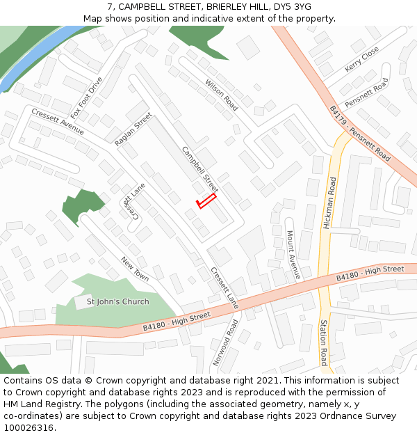 7, CAMPBELL STREET, BRIERLEY HILL, DY5 3YG: Location map and indicative extent of plot