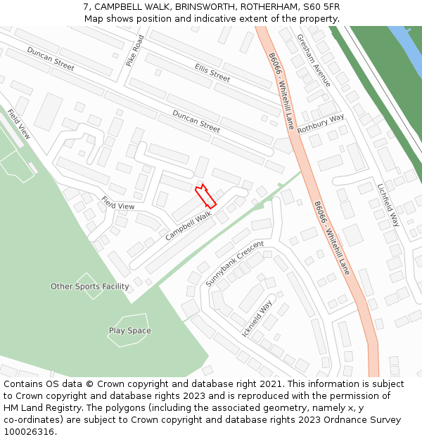 7, CAMPBELL WALK, BRINSWORTH, ROTHERHAM, S60 5FR: Location map and indicative extent of plot