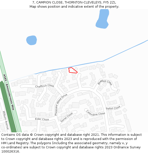 7, CAMPION CLOSE, THORNTON-CLEVELEYS, FY5 2ZL: Location map and indicative extent of plot