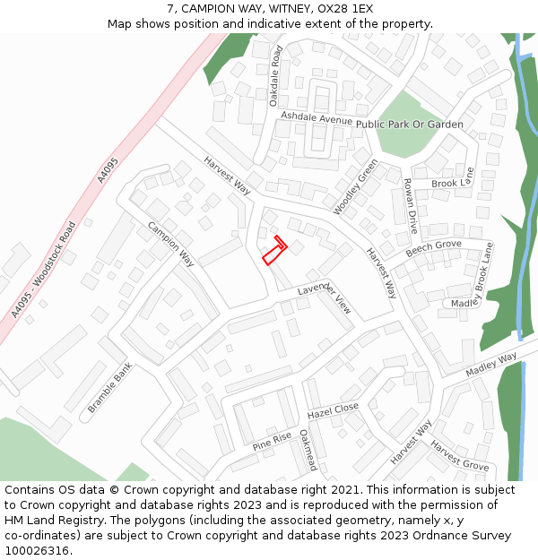 7, CAMPION WAY, WITNEY, OX28 1EX: Location map and indicative extent of plot