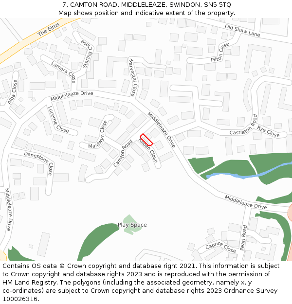 7, CAMTON ROAD, MIDDLELEAZE, SWINDON, SN5 5TQ: Location map and indicative extent of plot