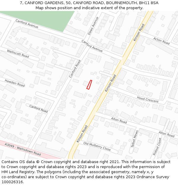 7, CANFORD GARDENS, 50, CANFORD ROAD, BOURNEMOUTH, BH11 8SA: Location map and indicative extent of plot