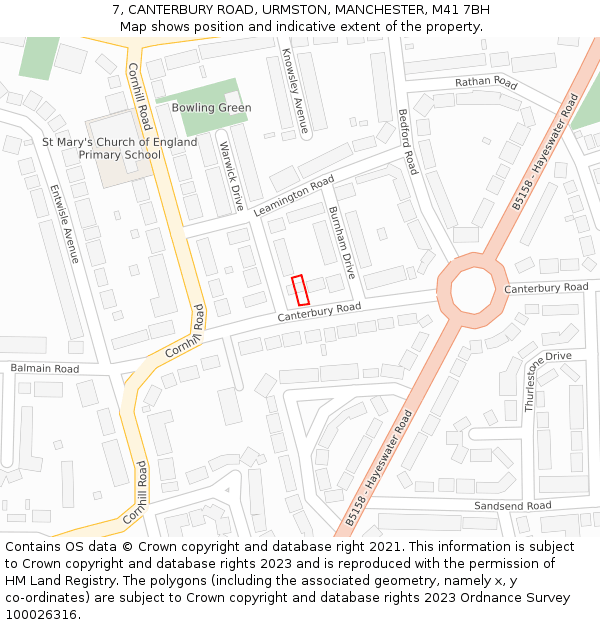 7, CANTERBURY ROAD, URMSTON, MANCHESTER, M41 7BH: Location map and indicative extent of plot