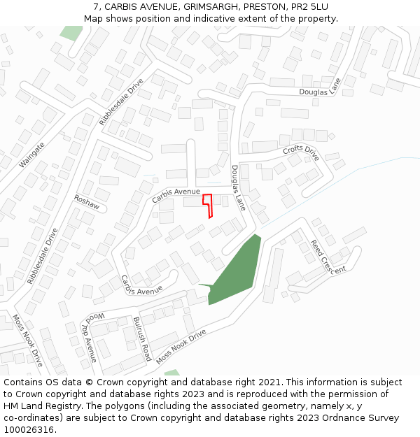 7, CARBIS AVENUE, GRIMSARGH, PRESTON, PR2 5LU: Location map and indicative extent of plot