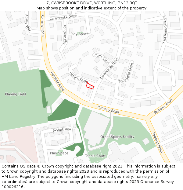 7, CARISBROOKE DRIVE, WORTHING, BN13 3QT: Location map and indicative extent of plot