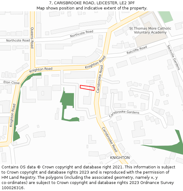 7, CARISBROOKE ROAD, LEICESTER, LE2 3PF: Location map and indicative extent of plot