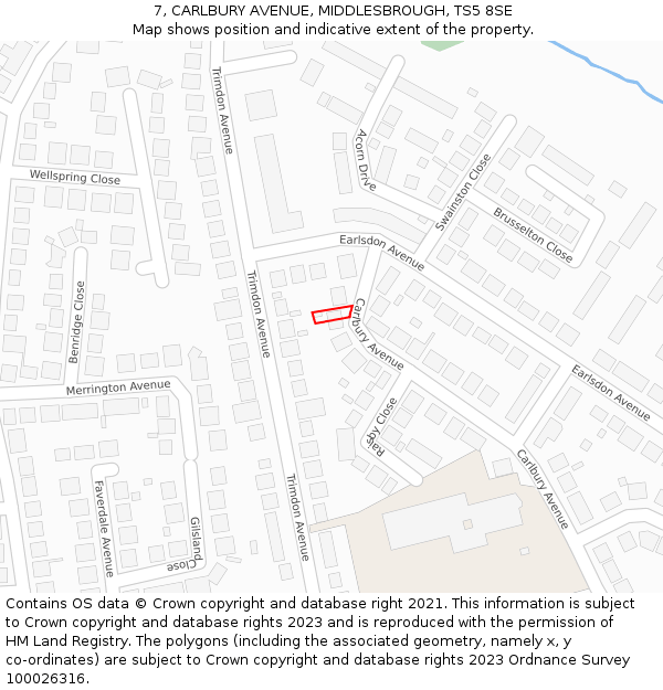 7, CARLBURY AVENUE, MIDDLESBROUGH, TS5 8SE: Location map and indicative extent of plot