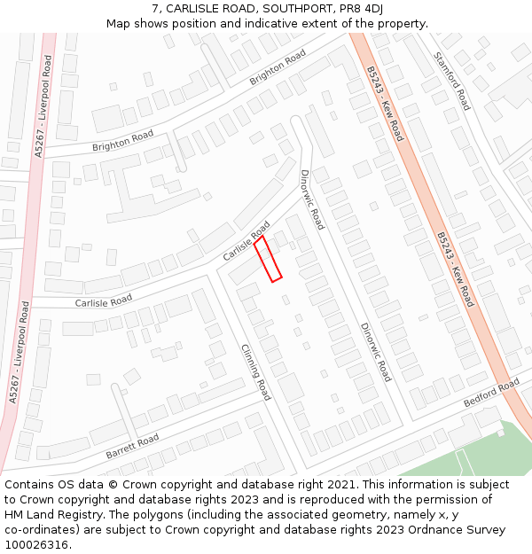 7, CARLISLE ROAD, SOUTHPORT, PR8 4DJ: Location map and indicative extent of plot