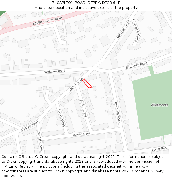 7, CARLTON ROAD, DERBY, DE23 6HB: Location map and indicative extent of plot