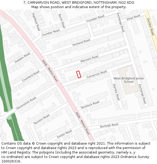 7, CARNARVON ROAD, WEST BRIDGFORD, NOTTINGHAM, NG2 6DG: Location map and indicative extent of plot