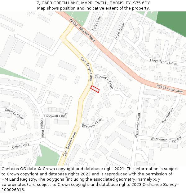 7, CARR GREEN LANE, MAPPLEWELL, BARNSLEY, S75 6DY: Location map and indicative extent of plot