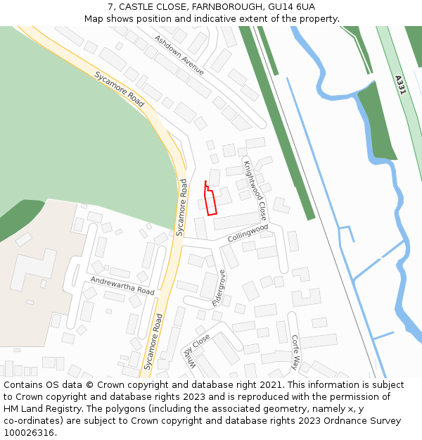 7, CASTLE CLOSE, FARNBOROUGH, GU14 6UA: Location map and indicative extent of plot