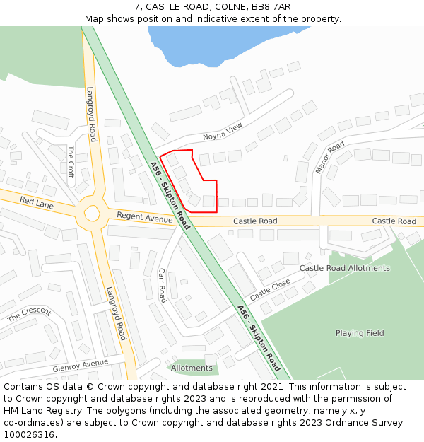 7, CASTLE ROAD, COLNE, BB8 7AR: Location map and indicative extent of plot