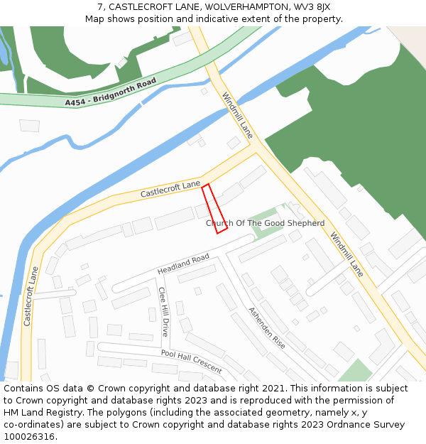 7, CASTLECROFT LANE, WOLVERHAMPTON, WV3 8JX: Location map and indicative extent of plot