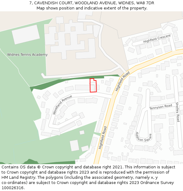 7, CAVENDISH COURT, WOODLAND AVENUE, WIDNES, WA8 7DR: Location map and indicative extent of plot