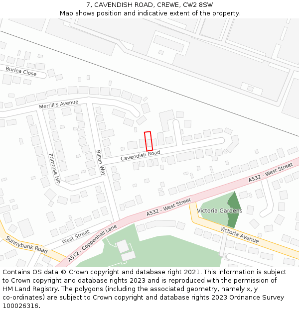 7, CAVENDISH ROAD, CREWE, CW2 8SW: Location map and indicative extent of plot