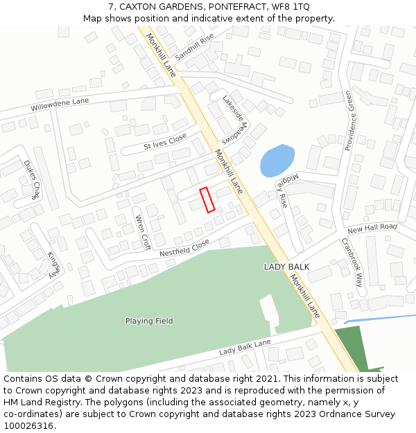7, CAXTON GARDENS, PONTEFRACT, WF8 1TQ: Location map and indicative extent of plot