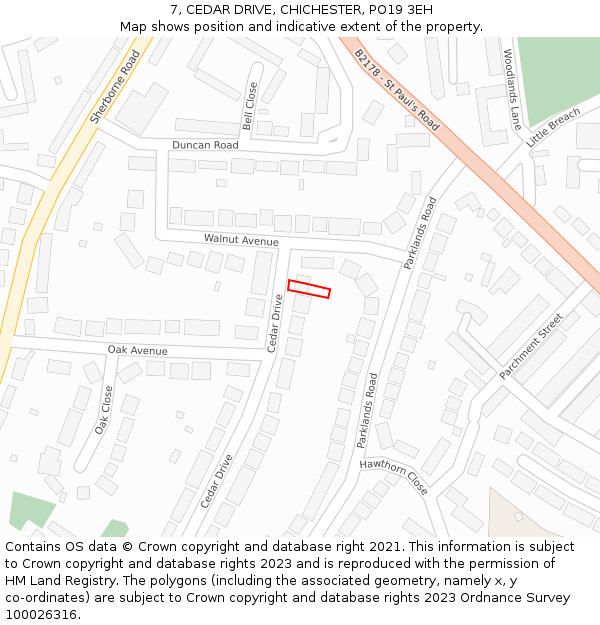 7, CEDAR DRIVE, CHICHESTER, PO19 3EH: Location map and indicative extent of plot