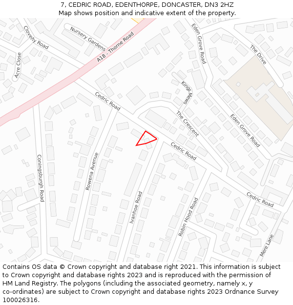 7, CEDRIC ROAD, EDENTHORPE, DONCASTER, DN3 2HZ: Location map and indicative extent of plot