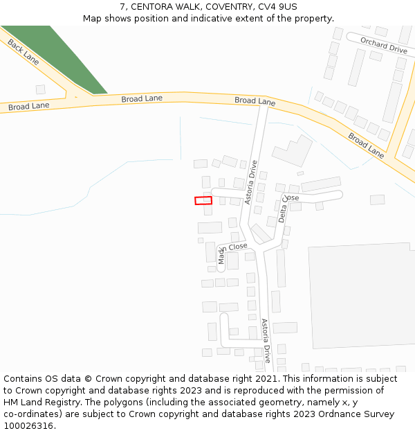 7, CENTORA WALK, COVENTRY, CV4 9US: Location map and indicative extent of plot