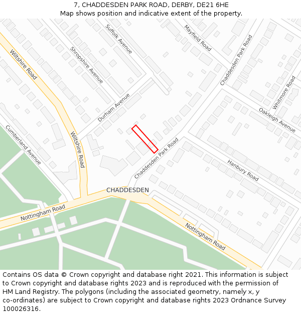 7, CHADDESDEN PARK ROAD, DERBY, DE21 6HE: Location map and indicative extent of plot