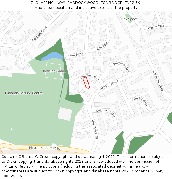 7, CHAFFINCH WAY, PADDOCK WOOD, TONBRIDGE, TN12 6XL: Location map and indicative extent of plot