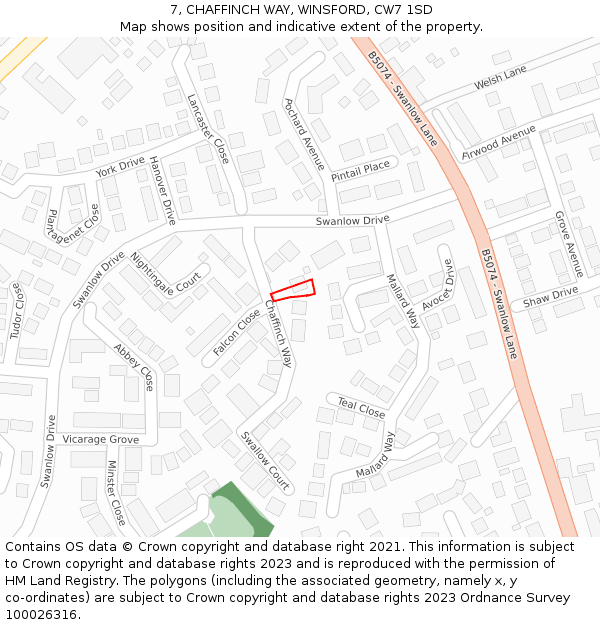 7, CHAFFINCH WAY, WINSFORD, CW7 1SD: Location map and indicative extent of plot