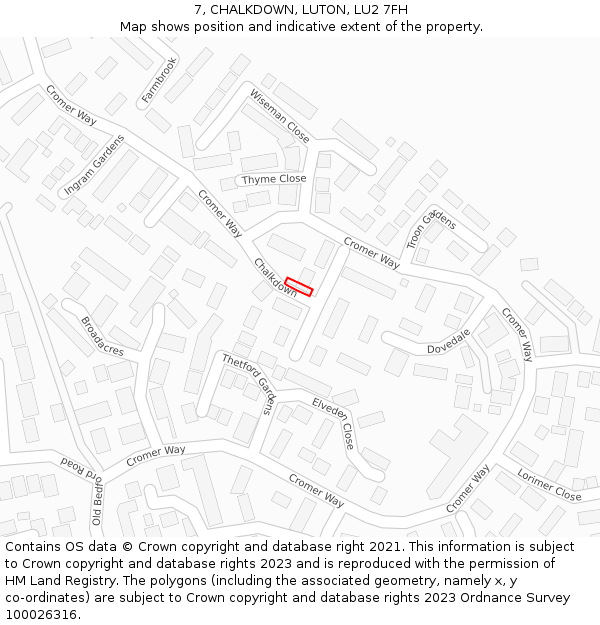 7, CHALKDOWN, LUTON, LU2 7FH: Location map and indicative extent of plot